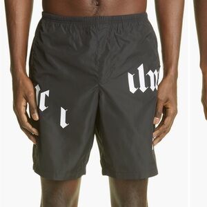 Palm Angels Black Swim Trunks with White Lettering